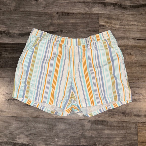 Serra Pants - Serra Womens XL 16/18 Linen Blend Striped Shorts Blue Orange Coastal Beach